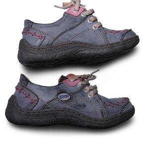 TMA EYES Stumble Stuff Leather Hand Stitched Sneakers Blue Black Women 8 EUR 39